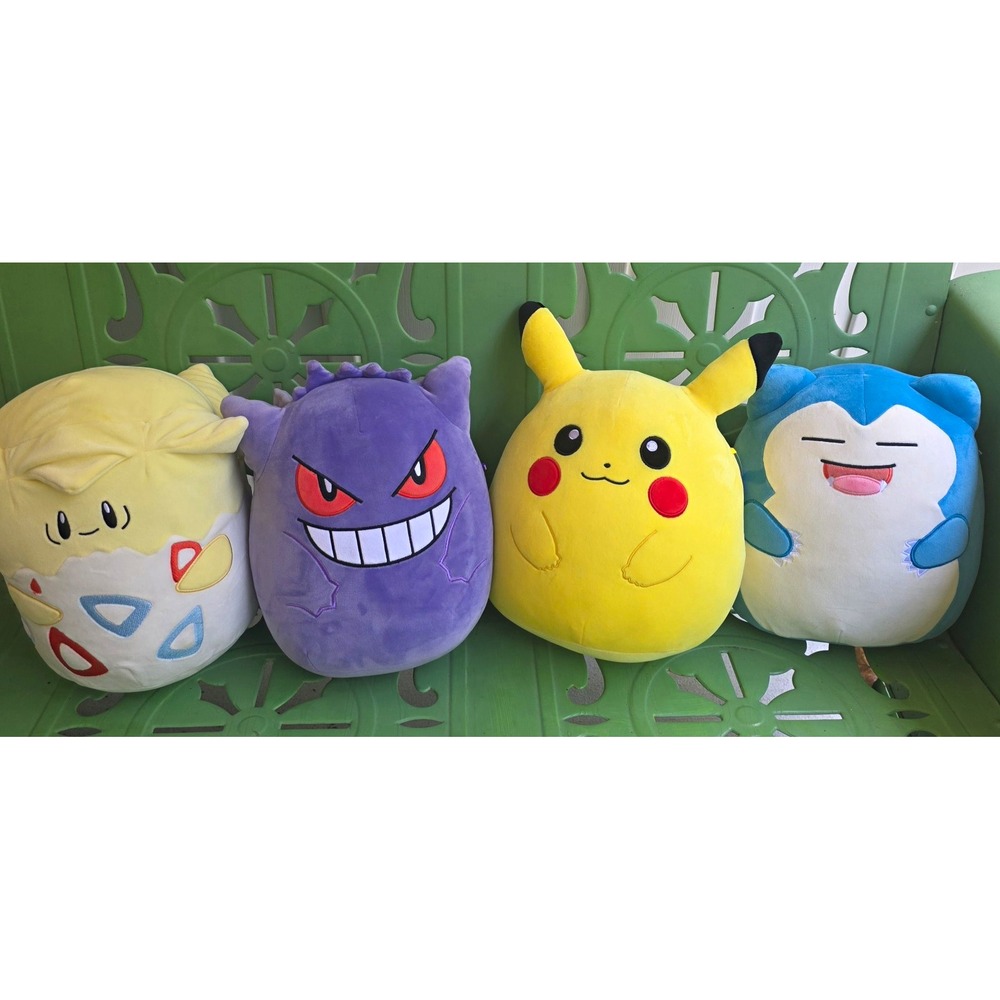 Pokemon Squishmallow 10" Bundle Set of 4 Gengar Pikachu Togepi and Snorlax.